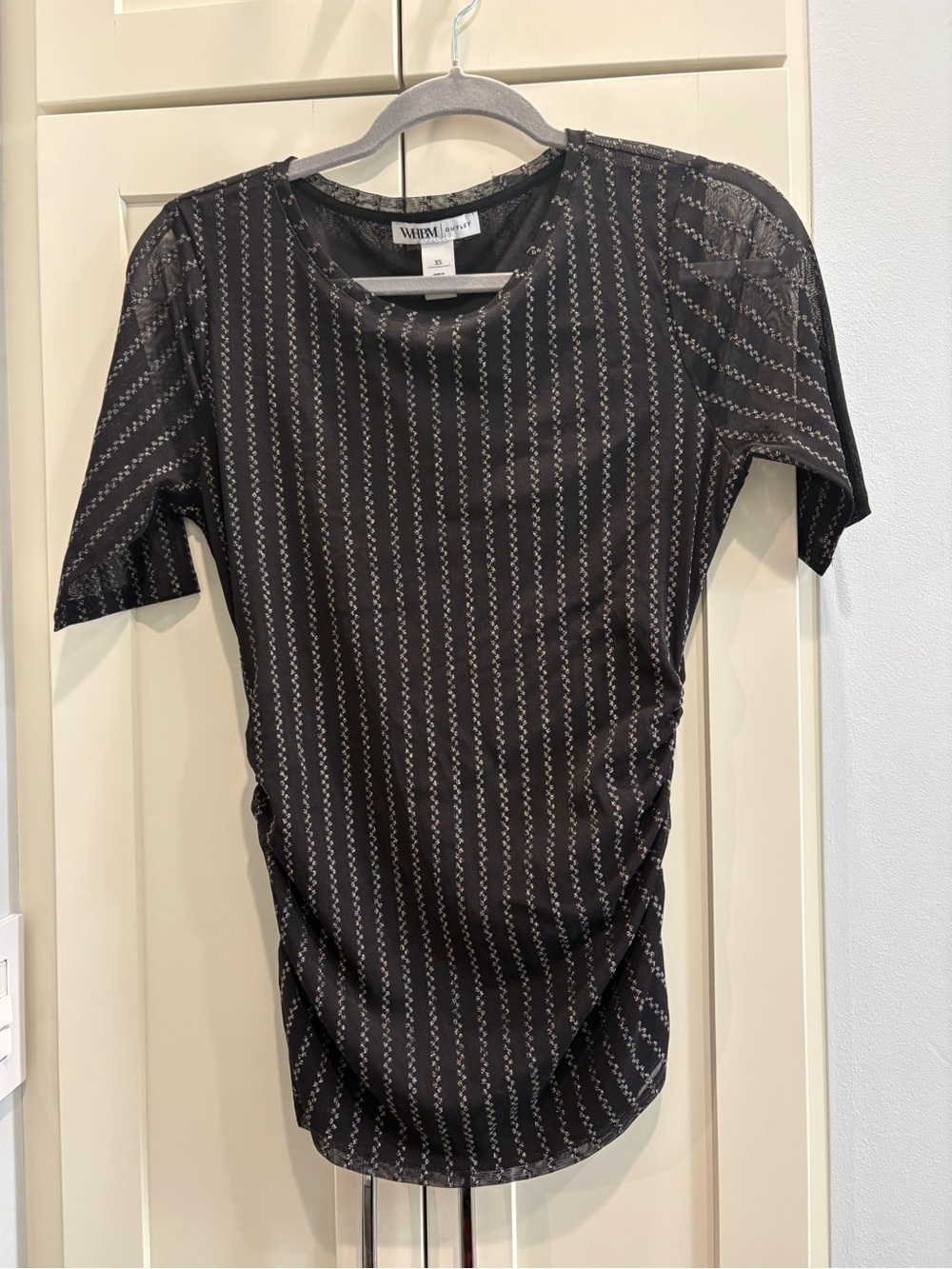 White House Black Market Black Short Sleeve Metallic Pinstripe Tee